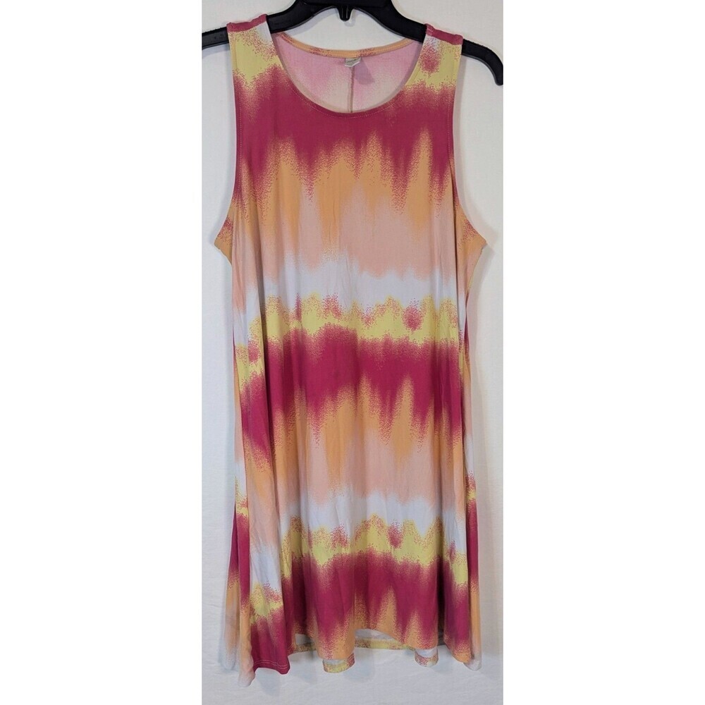 Just Be Pink Orange Yellow Abstract Ombre Wave Print Tank Dress Large